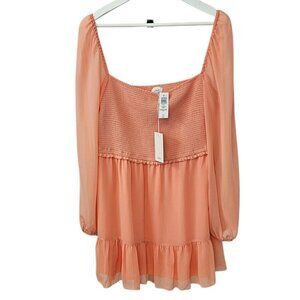 Aritzia Wilfred Tempest Mini Dress, Smocked, Sun Faded Coral Whimsy,  XL, NWT